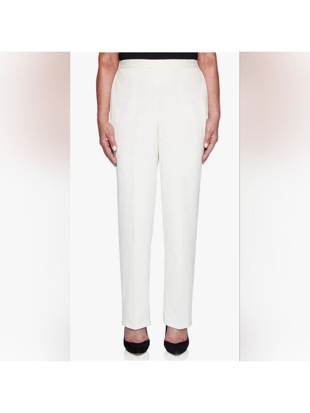 ALFRED DUNNER WOMEN'S WHITE CORDUROY PULL-ON HIGH-RISE PANTS SIZE 12